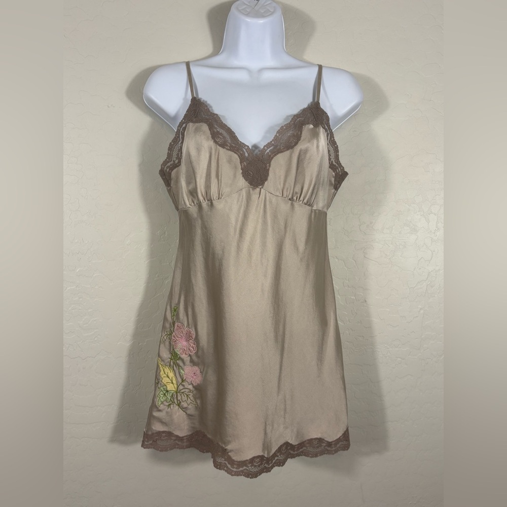 Gold Hawk 100% Silk Embroidered Lace Trim Cami Medium Y2K Coquette Fairycore‎
